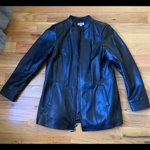 Denim & Co Lamb Leather Stand Collar Jacket💕